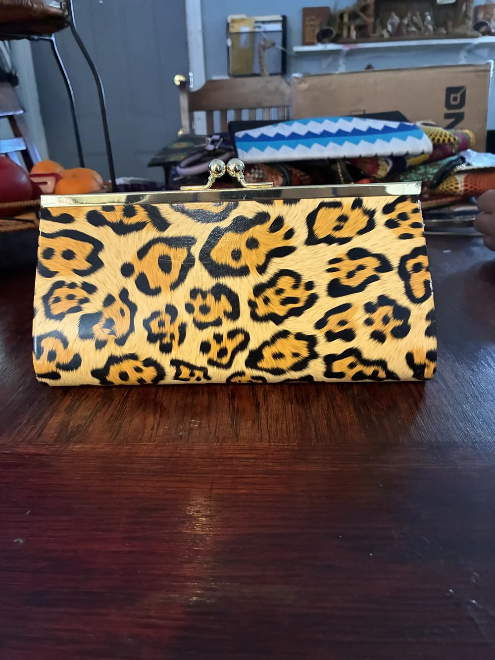 Leopard Print Clasp Wallet - Yellow/Black